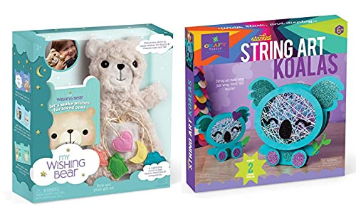 Craft-tastic Bundle- Includes 1 DIY Wishing Bear Book  and  Plush Set and 1 DIY Stacked String Art Koalas Craft Kit