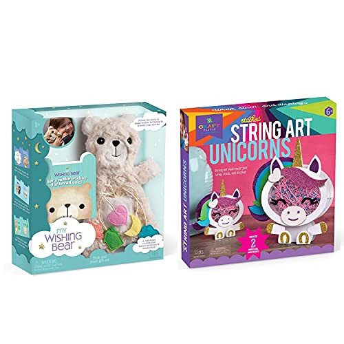 Craft-tastic Bundle- Includes 1 DIY Wishing Bear Book  and  Plush Set and 1 DIY Stacked String Art Unicorns
