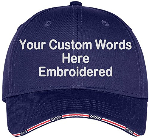 Custom Hat, Embroidered. Your Own Text. Adjustable Back. Curved Bill -Blue Crush USA Flag Sandwich-