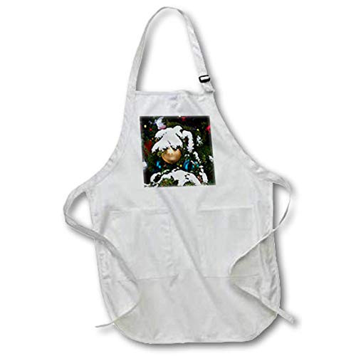 3dRose Snow-Covered Christmas Tree, Yellow, Blue Ornament Balls - Aprons -apr-340387-1-