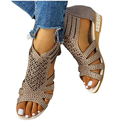 cooki Sandals for Women Casual Summer Comfy Crystal Wedge Sandals Travel Beach Sandals Shoes Womens Sandals Platform Sandals Gold