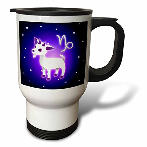 3dRose Cute Astrology Capricorn Zodiac Sign Goat Stainless Steel Travel Mug, 14-Ounce
