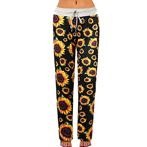 Women Comfy Casual Stretch Sunflower Print Drawstring Pajamas Pants,High Waisted Wide Leg Pants Lounge Palazzo Yoga Pants Women Comfy Casual Stretch Sunflower Print Drawstring Pajamas Pants,High Waisted Wide Leg Pants Lounge Palazzo Yoga Pants