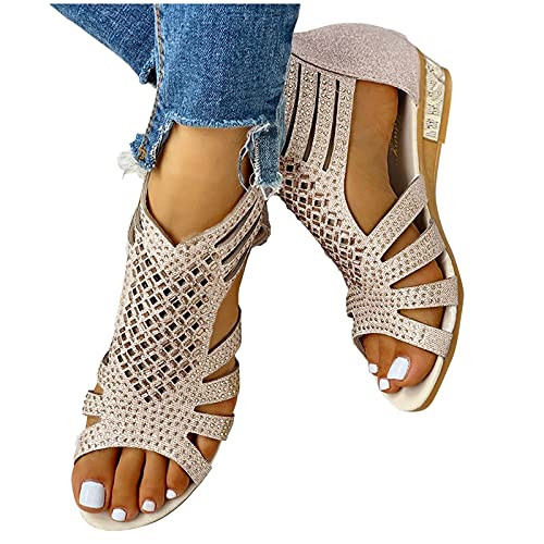 Masbird Sandals for Women Casual Summer,Womens Sandals Studded Flat Wedge Sandals Casual Summer Beach Sandals Flip Flops Shoes Women Sandals