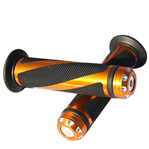 Aluminum Motorcycle 7/8" 22Mm Handlebar Gel Rubber Hand Grips With Orange Gold Cnc Bar End Cap For 2004 Yamaha Yzf R6
