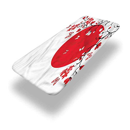 LCGGDB Japanese Polyester Picnic Table Fitted Tablecloth Cover,Cherry Blossom Sakura Elastic Edged Picnic Table Covers,24in x 48in -4ft-,for Picnic Table