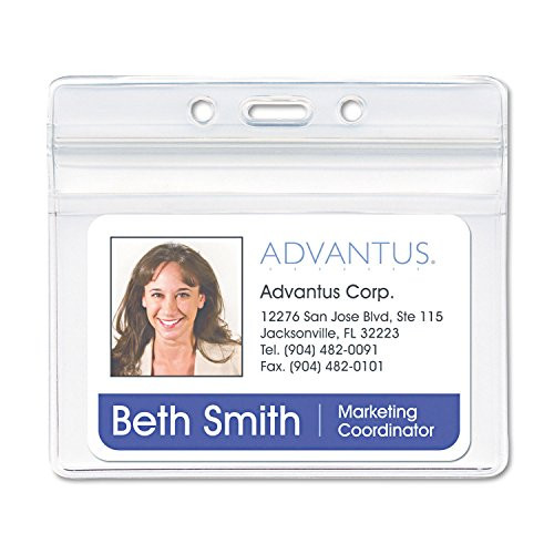 Advantus Horizontal Re-sealable Badge Holders, 2 5/8" x 3 3/4", Clear, Pack of 50