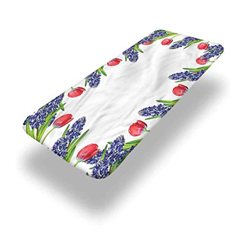 LCGGDB Tulip Polyester Picnic Table Fitted Tablecloth Cover,Blossom Spring Flowers Elastic Edged Fitted Table Cloth,24in x 48in -4ft-,for Camping, Dining, Outdoor, Park, Patio