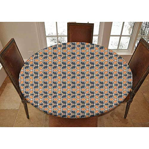 Elastic Polyester Fitted Table Cover,Mosaic of Graphical Leaf Figures in Modern Art Style Artistic Foliage Pattern Decorative Fitted Round Tablecolth, Fits Tables up to 36 Diameter,Multicolor