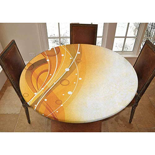 Elastic Polyester Fitted Table Cover,Abstract Curves of Color with Bubble Like Dots Simple Floral Artistic Decorative Fitted Round Tablecolth, Fits Tables up to 36 Diameter,Orange Dark Green White