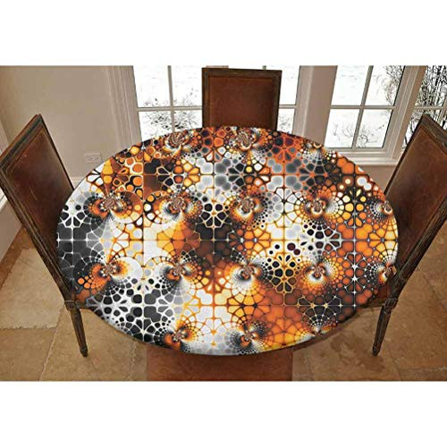 Elastic Polyester Fitted Table Cover,Vintage Mosaic Pattern with Burnt Floral Curve Feature Abstract Graphic Decorative Fitted Round Tablecolth, Fits Tables up to 36 Diameter,Black Orange Grey