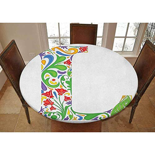 Elastic Polyester Fitted Table Cover,Vintage Composition with Artistic Leaf and Blossom Figures in Lively Colors Print Decorative Picnic Fitted Table Cloth, Fits Tables up to 36 Diameter,Multicolor