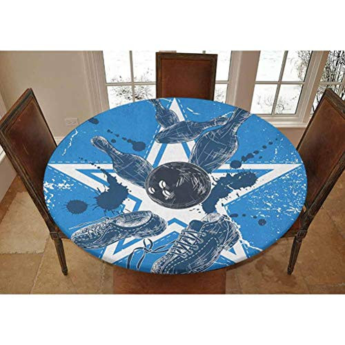 Elastic Polyester Fitted Table Cover,Grunge Composition with Star Figure Color Splashes Shoes and Pins Decorative Dinner Fitted Table Cloth, Fits Tables up to 36 Diameter,Blue Black and White