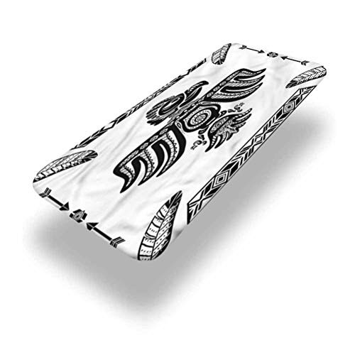 LCGGDB Eagle Polyester Picnic Table Fitted Tablecloth Cover,Mexican Heritage Tattoo Art Elastic Edged Fitted Table Cloth,24in x 48in -4ft-,for Camping, Dining, Outdoor, Park, Patio