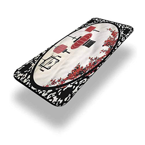 LCGGDB Lantern Polyester Picnic Table Fitted Tablecloth Cover,Japanese Sakura Blossom Elastic Edged Fitted Table Cloth,24in x 48in -4ft-,for Camping, Dining, Outdoor, Park, Patio