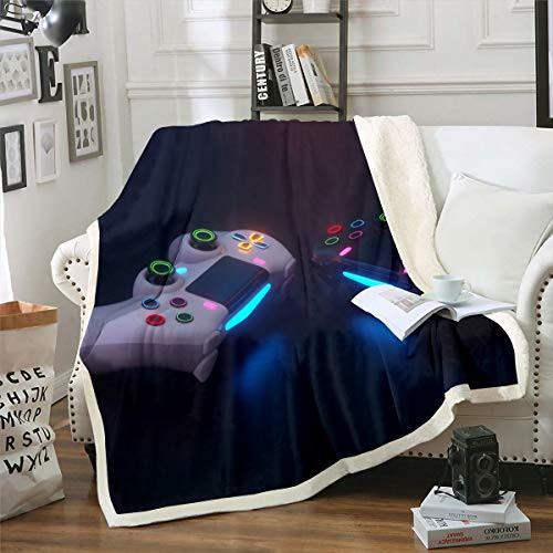 Feelyou Gamer Sherpa Throw Blanket Video Game Gamepad Fleece Blanket for Bed Sofa Couch Modern Game Controller Plush Blanket Chic Games Action Buttons Decor Fuzzy Blanket Baby 30"x40"