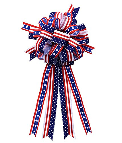ROMeO ET JULIETTE R and J 3 Pieces Patriotic American Flag 4th of July Themed Ribbon Bows Handmade, Patriotic Independence Day Home Decor,for Memorial Day, 4th of July, Independence Day, Veteran's Day