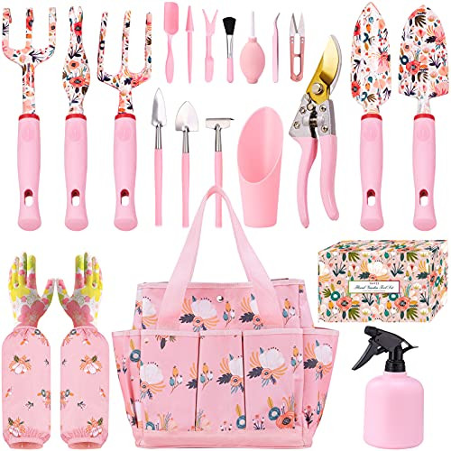 YANZI Garden Tools Set,Heavy Duty Gardening Tools for Gardener,Gardening Gifts for Women,Succulent Hand Tools,Pink