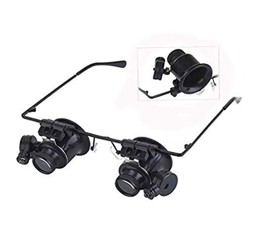 Magnifying Glass Double Glasses with LED Lights 20X Repair Tools Wearing an Enlarged Mirror for Macular Degeneration Seniors Reading Loupe