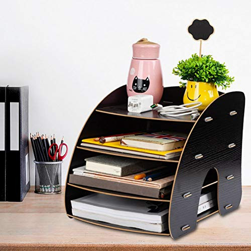 File Organizer, Book Holder, A4 File Stand Organizer Arc-Shaped for Home Storage Box Desktop Storage Tool Office-Pure Black-