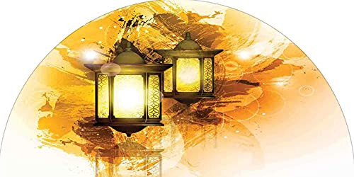 Decorative Arched Window Film, Urban Old Fashioned Lanterns Antique Ancient Culture Figure Paintbrush Image Decorative No Glue Removable Window Stickers for Perfect Half-Round Arch Windows, 24 inches