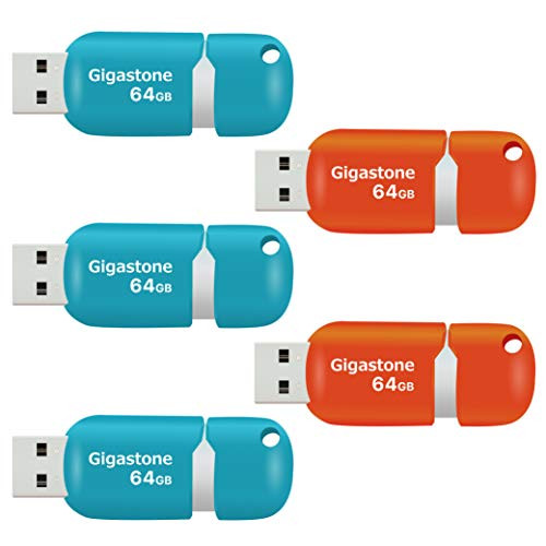 Gigastone V10 64GB 5-Pack USB2.0 Flash Drive Thumb Drive Memory Stick Pen Drive Capless Retractable Design -Multi Color-
