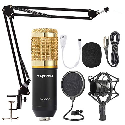 ZINGYOU Condenser Microphone Bundle, BM-800 Mic Kit with Adjustable Mic Suspension Scissor Arm, Metal Shock Mount and Double-Layer Pop Filter for Studio Recording and Broadcasting -Gold- ZINGYOU Condenser Microphone Bundle, BM-800 Mic Kit with Adjustable Mic Suspension Scissor Arm, Metal Shock Mount and Double-Layer Pop Filter for Studio Recording and Broadcasting -Gold-