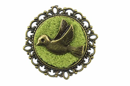 Miniblings Dove Brooch Pigeons Bird Button Pin Badge Bronze Green