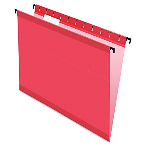 Pendaflex SureHook 615215RED Poly Laminate Hanging Folders, Letter, 1/5 Tab, Red, 20/Box