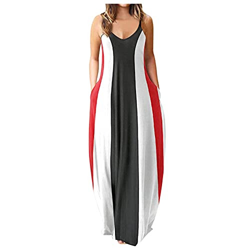 Jaqqra Summer Dresses for Women Strap Round Neck Sleeveless Long Dress Casual Plus Size Maxi Dress Sundress with Pocket White