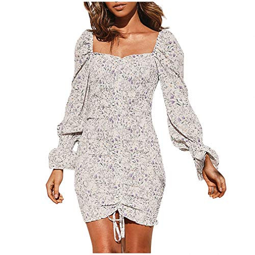 Hiuwa Elegant Women Sexy Dresses Irregular Floral Print Square Neck Long Sleeves Dress Slash Neck Summer Sexy Party Dresses White XL Hiuwa Elegant Women Sexy Dresses Irregular Floral Print Square Neck Long Sleeves Dress Slash Neck Summer Sexy Party Dresses White XL