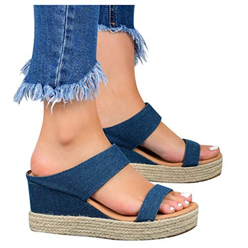 Heel Sandals for Women, Ulanda Women's Slip On Peep Toe Backless Platform Sandals Slide Wedge Sandal Blue