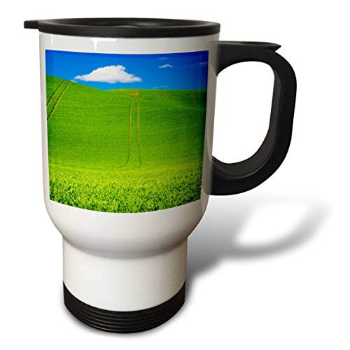 3dRose Danita Delimont - Landscape - Wheel Patterns in Spring pea fields - Travel Mugs -tm-333009-1-