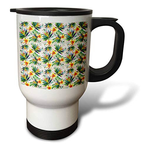 3dRose Pretty Yellow Tropical Flowers With Fan Leaves Pattern - Travel Mugs -tm-328111-1- 3dRose Pretty Yellow Tropical Flowers With Fan Leaves Pattern - Travel Mugs -tm-328111-1-
