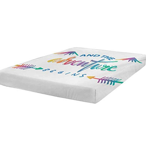 LCGGDB Adventure Fitted Sheet Twin Size,Colorful Calligraphic Design with Abstract Mountains and Arrow Figures Journey Soft Brushed Microfiber - Deep Pockets,1 Bed Fitted Sheet Only,Multicolor