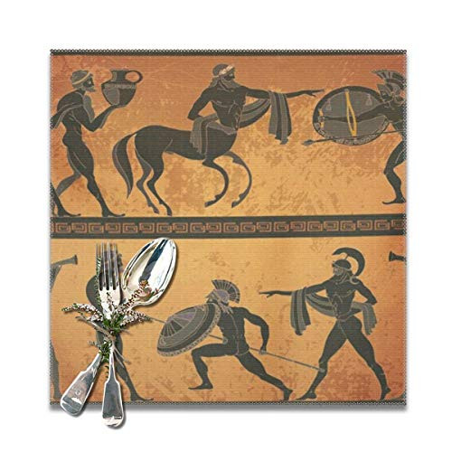 SZxiaoyang Placemats Set of 6 for Dining Table, Non-Slip Washable PlaceMats?Christmas Easter and Holiday Placemats Ancient Greece Scene Black Figure Pottery Greek Mythology Centaur People Gods