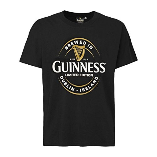 Official Guinness Merchandise T-Shirt with Brewed in Dublin Bottle Label -Medium- Black