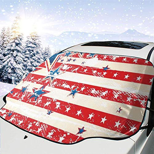 Car Front Window Windshield Snow Cover, USA National Star Figures Horizontal Stripes Pride Grunge Design Image,Car Sunshades Thicker Waterproof Guard Cover -57.946.5-