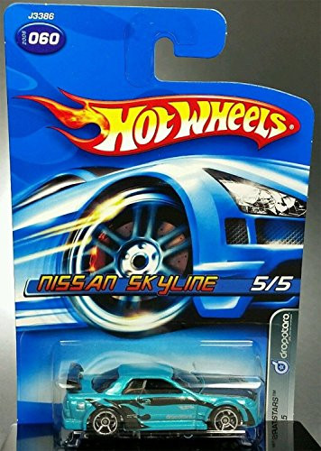 Hot Wheels Dropstars 5 Nissan Skyline Metalflake Teal Open Hole 5-Spokes 2006-60 Collectible Collector Car Mattel 1-64 Scale