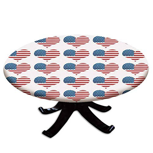 Elastic Edged Polyester Fitted Table Cover,Heart Figures with Flag Idol Patriot Pattern Modern American Day Graphic,Fits up 40"-44" Diameter Tables,The Ultimate Protection for Your Table,White Red
