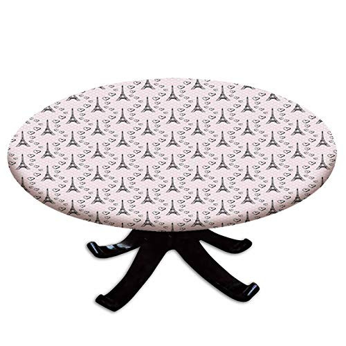 Elastic Edged Polyester Fitted Table Cover,Polka Dot Pattern with Sketchy Eiffel Tower Figures and Romantic Hearts Decorative,Fits up 40"-44" Diameter Tables,The Ultimate Protection for Your Table,Pal