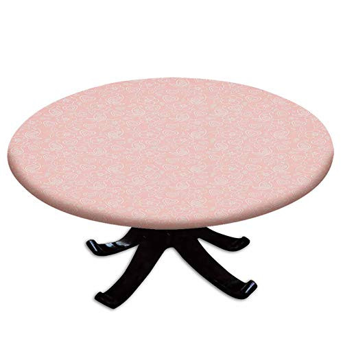 Elastic Edged Polyester Fitted Table Cover,Cute Flowers Spiral Leaves Heart Figures Lovers Romantic Girls Ornate Design Decorative,Fits up 40"-44" Diameter Tables,The Ultimate Protection for Your Tabl