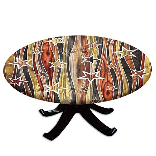 Elastic Edged Polyester Fitted Table Cover,Vertical Striped Vibrating Decorative Timber Design with Various Star Figures,Fits up 40"-44" Diameter Tables,The Ultimate Protection for Your Table,Multi Elastic Edged Polyester Fitted Table Cover,Vertical Striped Vibrating Decorative Timber Design with Various Star Figures,Fits up 40"-44" Diameter Tables,The Ultimate Protection for Your Table,Multi