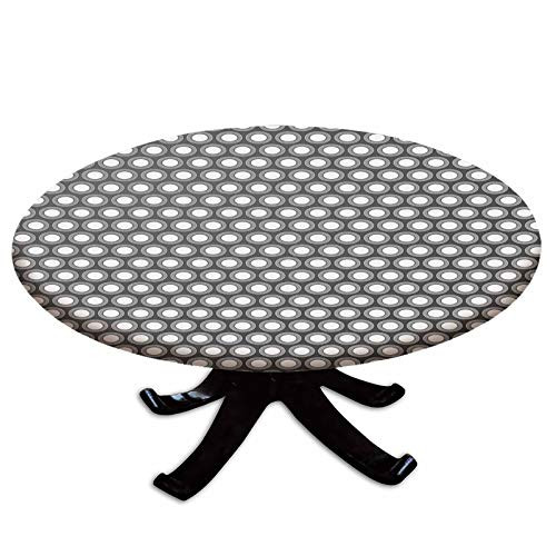 Elastic Edged Polyester Fitted Table Cover,Shadowed Holes in Circular Disc Forms Unusual Round Artful Decorative Figures Pattern,Fits up 40"-44" Diameter Tables,The Ultimate Protection for Your Table,