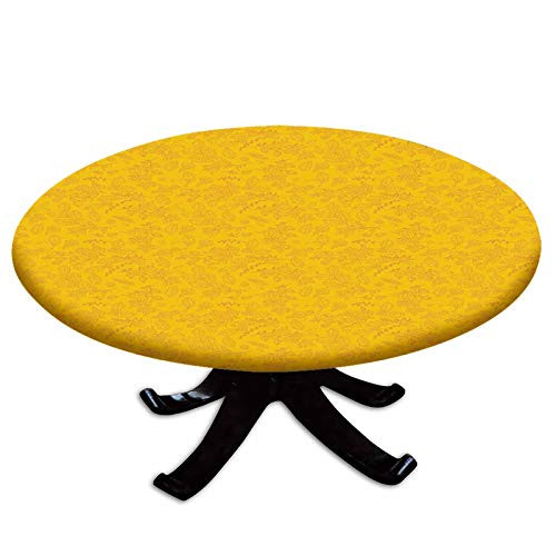 Elastic Edged Polyester Fitted Table Cover,Autumn Colored Bay Leaf Pattern with Blueberry Figures Fall Season Artful Illustration,Fits up 40"-44" Diameter Tables,The Ultimate Protection for Your Table