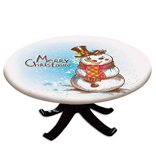 Elastic Edged Polyester Fitted Table Cover,Sketch Style Artwork Traditional Figure with Merry Christmas Wish Hat and Scarf,Fits up 40"-44" Diameter Tables,The Ultimate Protection for Your Table,Multic