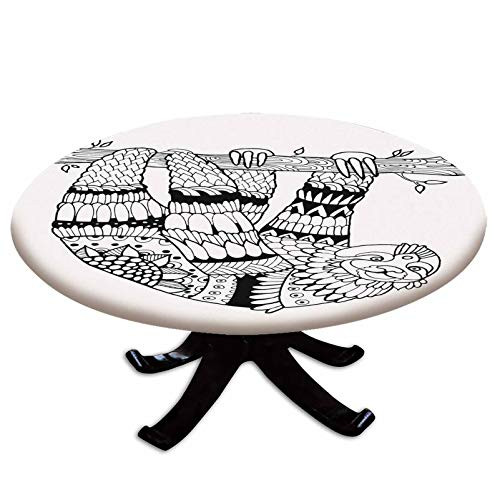 Elastic Edged Polyester Fitted Table Cover,Sloth Figure with Artistic Ornamental Details Tropical Animal in Ethnic Tribal Style Decorative,Fits up 40"-44" Diameter Tables,The Ultimate Protection for Y