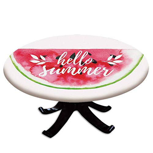 Elastic Edged Polyester Fitted Table Cover,Watercolor Watermelon Figure with Hello Summer Motivation Quote Paint Print,Fits up 40"-44" Diameter Tables,The Ultimate Protection for Your Table,Red Green