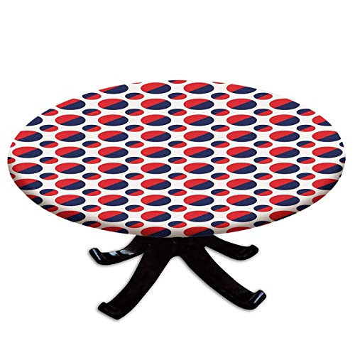 Elastic Edged Polyester Fitted Table Cover,Abstract Colorful Figures with Half Circles Rounds Artwork Image,Fits up 40"-44" Diameter Tables,The Ultimate Protection for Your Table,Navy Blue Red and Whi Elastic Edged Polyester Fitted Table Cover,Abstract Colorful Figures with Half Circles Rounds Artwork Image,Fits up 40"-44" Diameter Tables,The Ultimate Protection for Your Table,Navy Blue Red and Whi