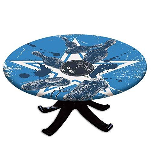 Elastic Edged Polyester Fitted Table Cover,Grunge Composition Star Figure Color Splashes Shoes Pins,Fits up 40"-44" Diameter Tables,The Ultimate Protection for Your Table,Blue Black White Elastic Edged Polyester Fitted Table Cover,Grunge Composition Star Figure Color Splashes Shoes Pins,Fits up 40"-44" Diameter Tables,The Ultimate Protection for Your Table,Blue Black White